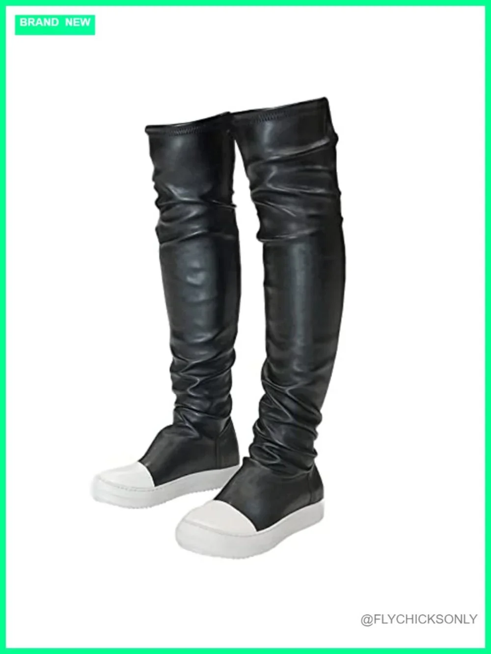 Women's Flat Over The Knee Boots Round Toe Pull On Vegan PU Leather